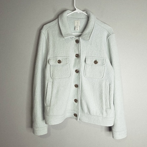Joie Jackets & Blazers - Joie Jacket Women L Mint Green Blue Wool Blend Button Front Boxy Cropped Shacket